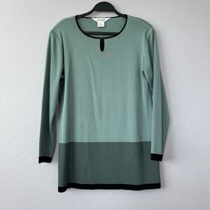 Exclusively Misook Large Teal Black Color Block Long Sleeve Tunic Top‎
